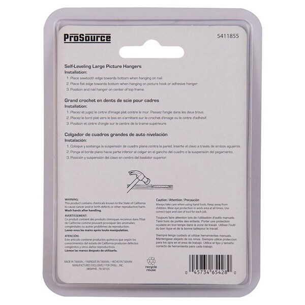 Prosource Frame Hanger, 4.5 lb, Steel, Zinc, Zinc, Nail-In Mounting - PH-121136-PS