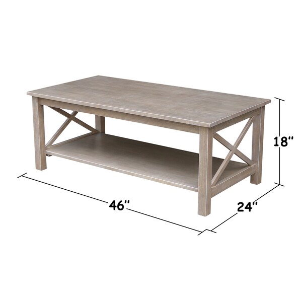 International Concepts Rectangle Hampton Coffee Table, 46 in W, 24 in L, 18 in H, Wood, Washed Gray Taupe - OT09-70C