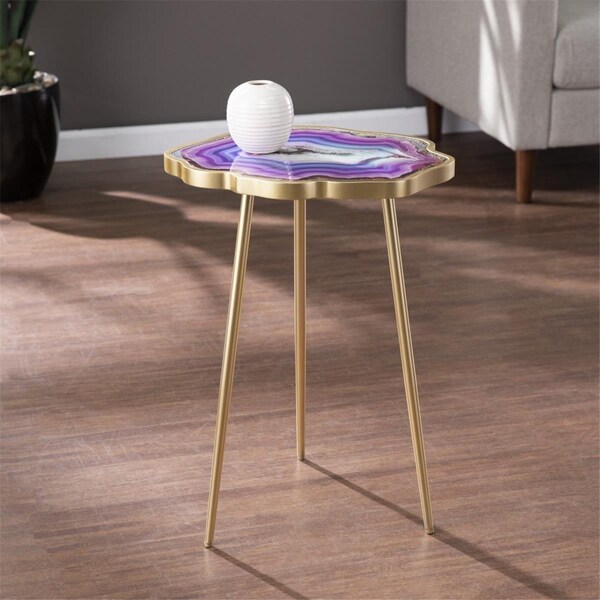 Gfancy Fixtures 24 in. Shades Of Violet Faux Agate End Table Gold - GF3100077