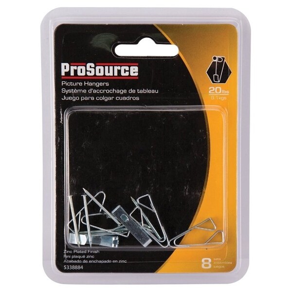 Prosource Picture Hanger, 20 lb, Steel, Zinc, Zinc, Nail-In Mounting - PH-121020-PS
