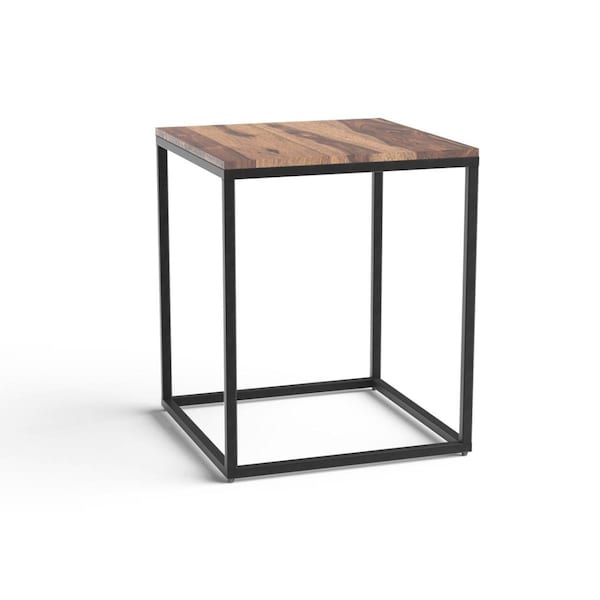 Homeroots Sheesham Wooden End Table with Black Metal Legs - 379809