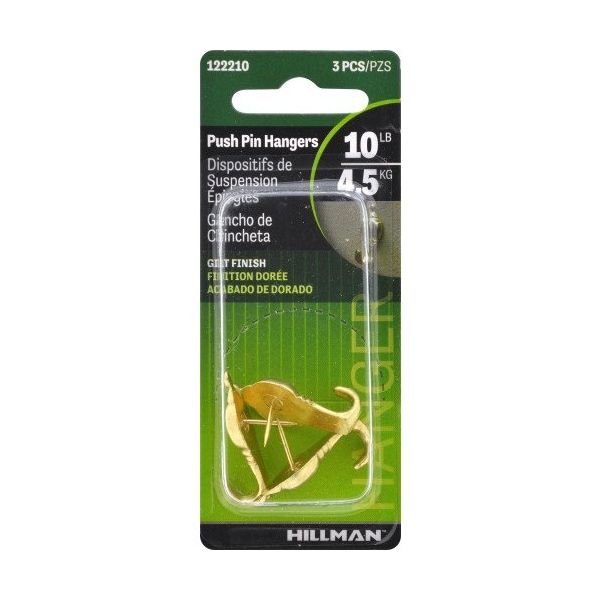 Hillman HILLMAN Gilt Push Pin Picture Hook 10 lb 3 pk - 122210