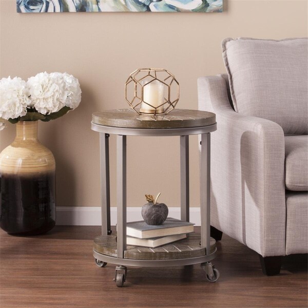 Gfancy Fixtures 24 in. Manufactured Wood & Iron Round End Table with Shelf Brown - GF3102203