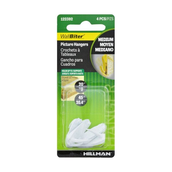 Hillman HILLMAN WallBiter White Small Picture Hook 45 lb 4 pk - 122392