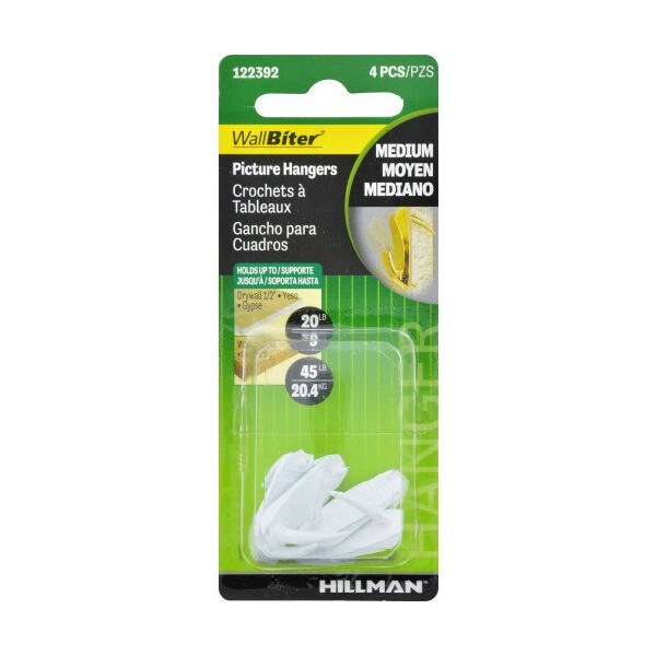 Hillman HILLMAN WallBiter White Small Picture Hook 45 lb 4 pk - 122392