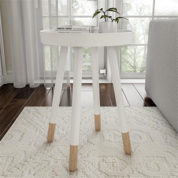 Daphnes Dinnette End Table Round Mid-Century Modern Wooden Contemporary Decor Display - White - DA3857293