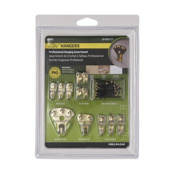 Hillman HILLMAN Brass-Plated Gold Classic Picture Hanging Set 10 lb 32 pk - 42086