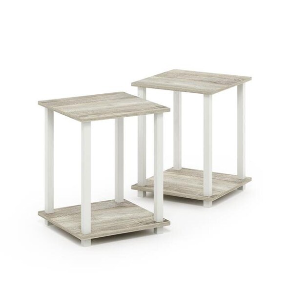 Furinno Furinno 12127OK-WH Simplistic End Table; Columbia Walnut & Black; Sonoma Oak & White - Set of 2 - 12127OK/WH