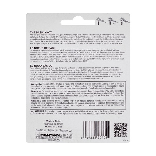 Hillman OOK 15 ft. L Plastic 16 Ga. Invisible Cord, PK12 - 534604