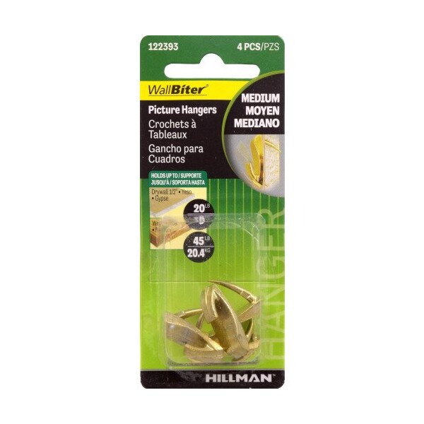 Hillman HILLMAN WallBiter Brass-Plated Silver Small Picture Hook 45 lb 4 pk - 122393