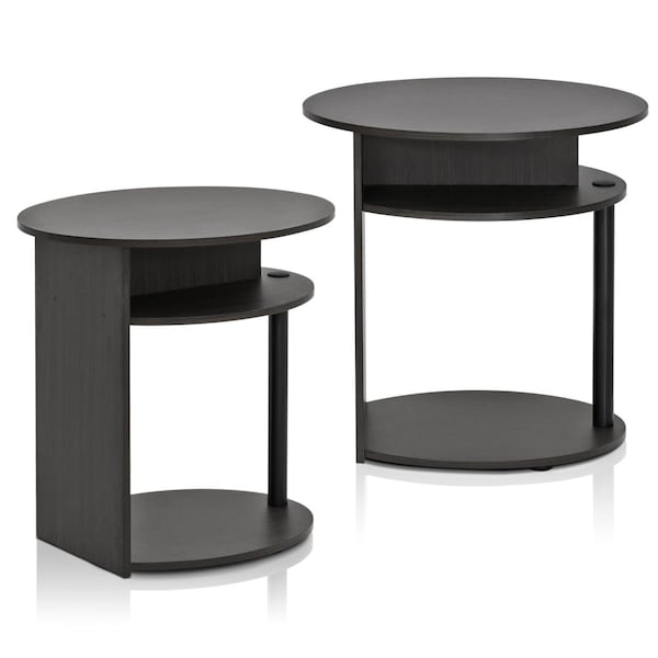 Furinno Jaya Simple Design Oval End Table, Walnut - Set of 2, 2PK - 2-15080WNBK