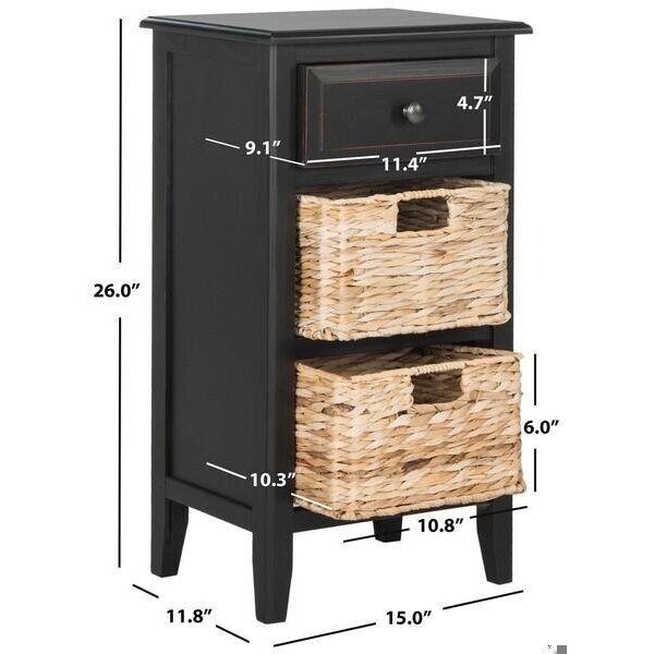 Safavieh Everly Drawer Side Table- Distressed Black - 27.6 x 11.8 x 15 in. - AMH5743A