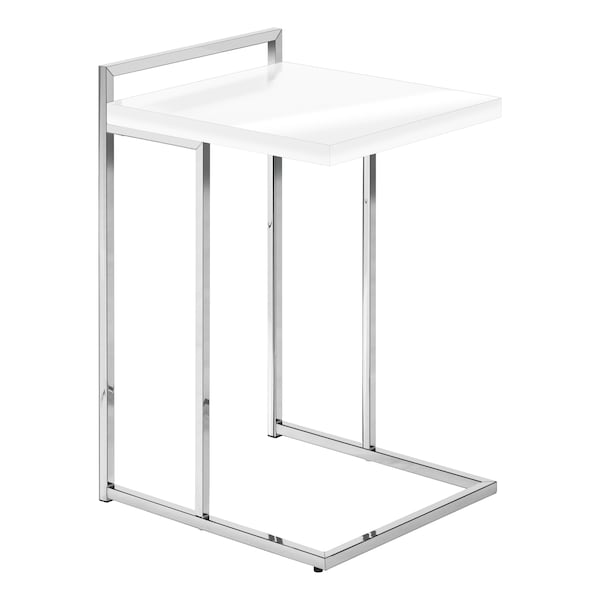 Monarch Specialties Accent Table, C-shaped, End, Side, Snack, Living Room, Bedroom, Metal, Glossy White, Chrome - I 3636