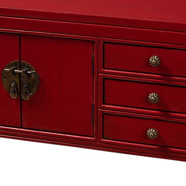 Baxton Studio Red Finished Wood Bronze Finished Accents 6-Drawer Console Table - 147-8191