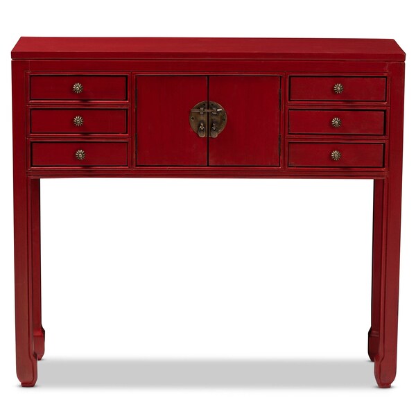 Baxton Studio Red Finished Wood Bronze Finished Accents 6-Drawer Console Table - 147-8191