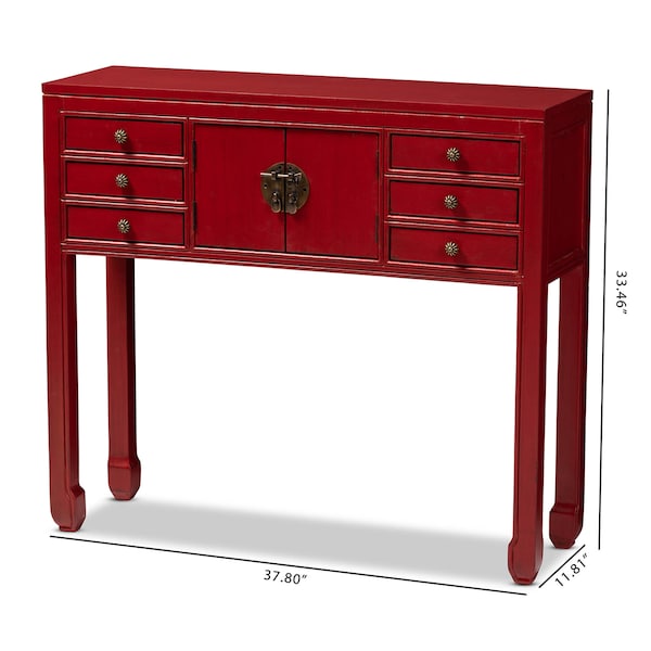 Baxton Studio Red Finished Wood Bronze Finished Accents 6-Drawer Console Table - 147-8191