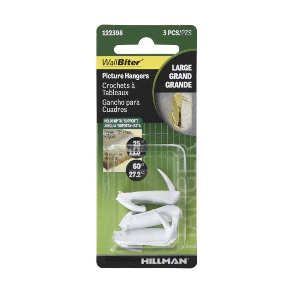 Hillman HILLMAN WallBiter Brass-Plated Large Picture Hook 60 lb 3 pk - 122398