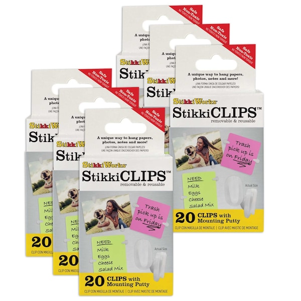 Stikkiworks Stikki Clips with Mounting Putty, 120PK - SC-20