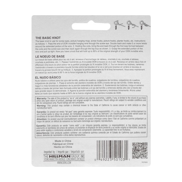 Hillman OOK 15 ft. L Plastic 18 Ga. Invisible Cord, PK12 - 534606