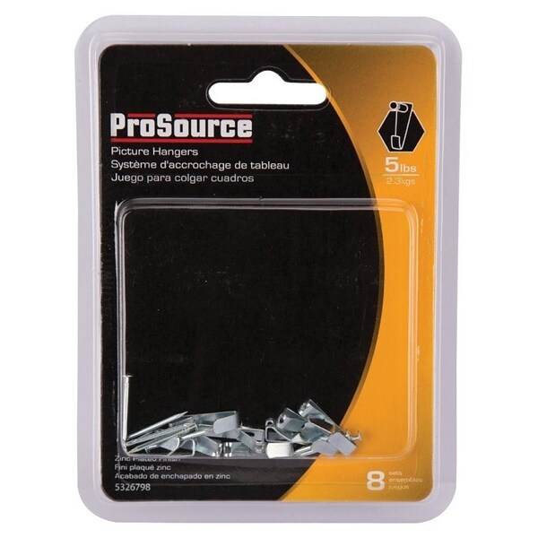 Prosource Picture Hanger, 5 lb, Steel, Zinc, Zinc, Nail-In Mounting - PH-121005-PS
