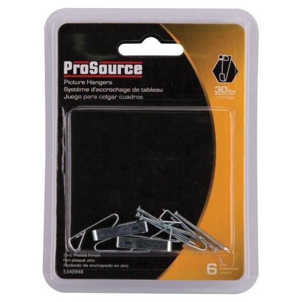 Prosource Picture Hanger, 30 lb, Steel, Zinc, Zinc, Nail-In Mounting - PH-121030-PS
