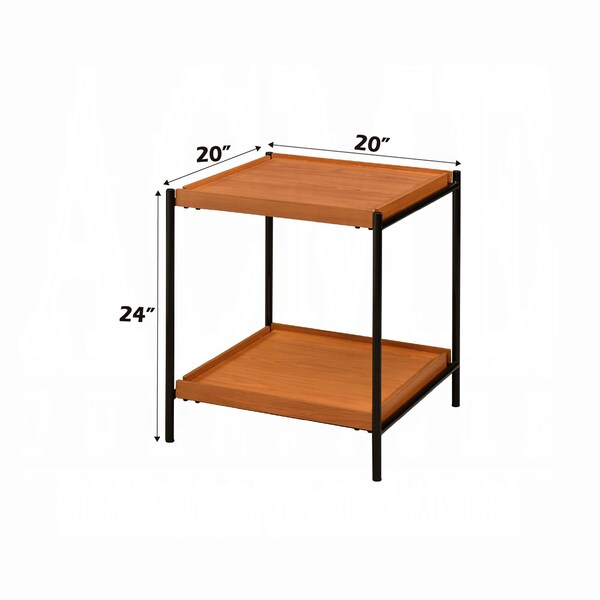 Acme Square Wooden End Table with Bottom Shelf in Honey Oak and Black - ER-0293OAK