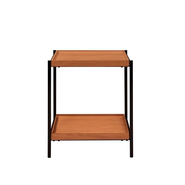 Acme Square Wooden End Table with Bottom Shelf in Honey Oak and Black - ER-0293OAK