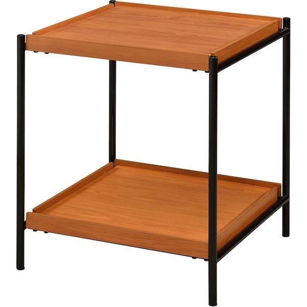 Acme Square Wooden End Table with Bottom Shelf in Honey Oak and Black - ER-0293OAK