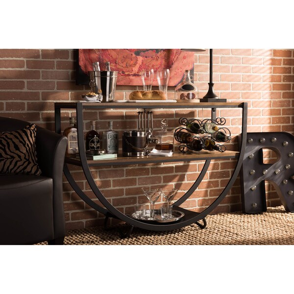 Baxton Studio Blakes Black Finish Metal Distressed Wood Console Table - 121-6648