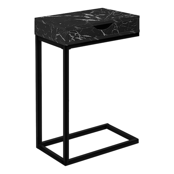 Monarch Specialties Accent Table, C-shaped, End, Side, Snack, Living Room, Bedroom, Metal, Black Marble Look - I 3604