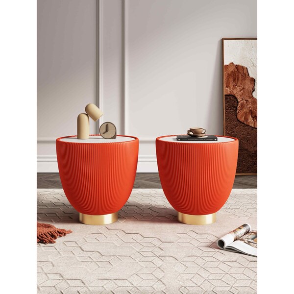 Manhattan Comfort Round End Table, 18.43 in L, Stainless Steel, Orange - 2-ET005-OR