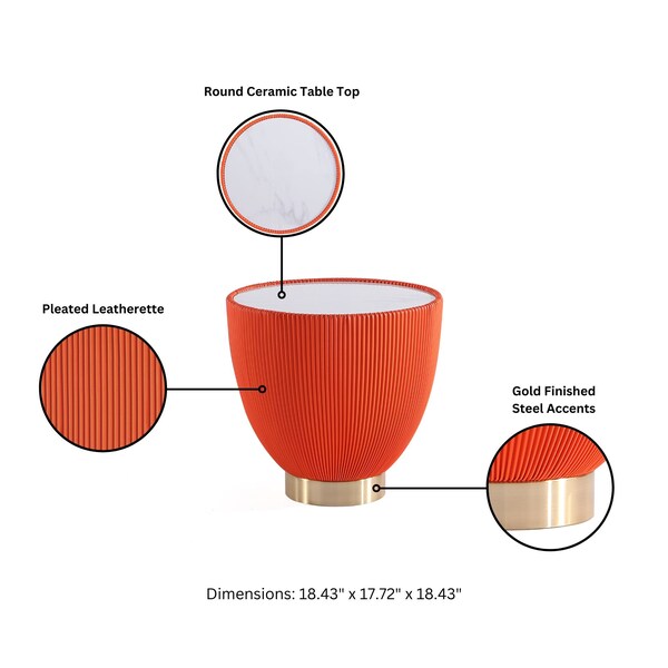 Manhattan Comfort Round End Table, 18.43 in L, Stainless Steel, Orange - 2-ET005-OR