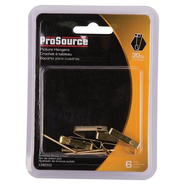 Prosource Picture Hanger, 30 lb, Steel, Polished Brass, Brass, Nail-In Mounting - PH-122306-PS