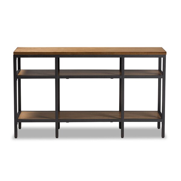 Baxton Studio Caribou Oak Brown Finished Wood and Black Finished Metal Console Table - 141-7611
