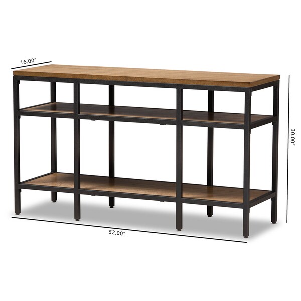 Baxton Studio Caribou Oak Brown Finished Wood and Black Finished Metal Console Table - 141-7611