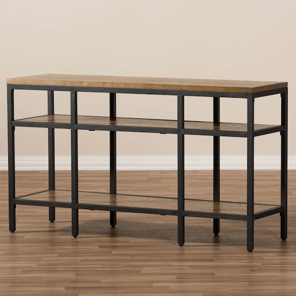 Baxton Studio Caribou Oak Brown Finished Wood and Black Finished Metal Console Table - 141-7611