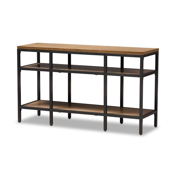 Baxton Studio Caribou Oak Brown Finished Wood and Black Finished Metal Console Table - 141-7611