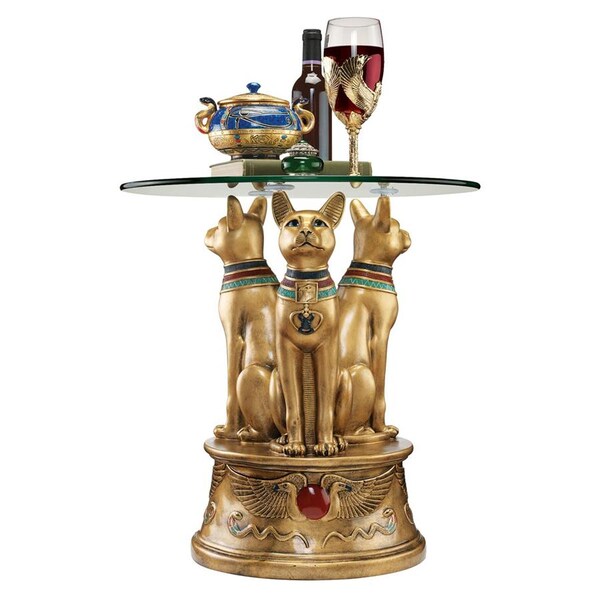 Design Toscano Royal Golden Bastet Egyptian Side Table - KY4037