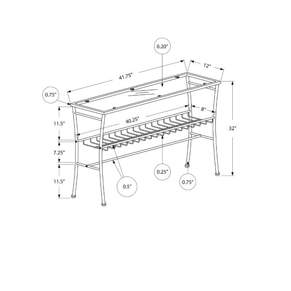 Monarch Specialties Accent Table - 42"L / Silver /Tempered Glass Hall Console - I 2128