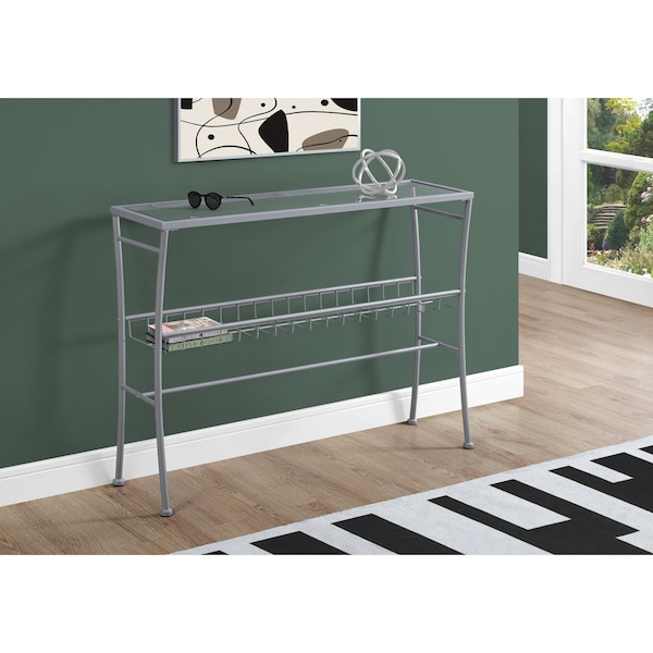 Monarch Specialties Accent Table - 42"L / Silver /Tempered Glass Hall Console - I 2128