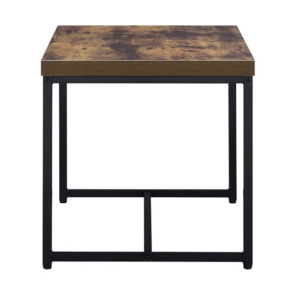 Acme Square Wooden End Table in Weathered Oak and Black - ER-0247OAK