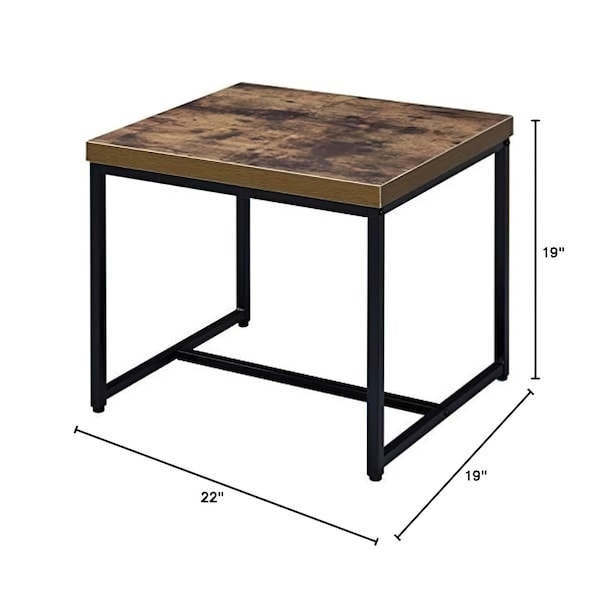 Acme Square Wooden End Table in Weathered Oak and Black - ER-0247OAK