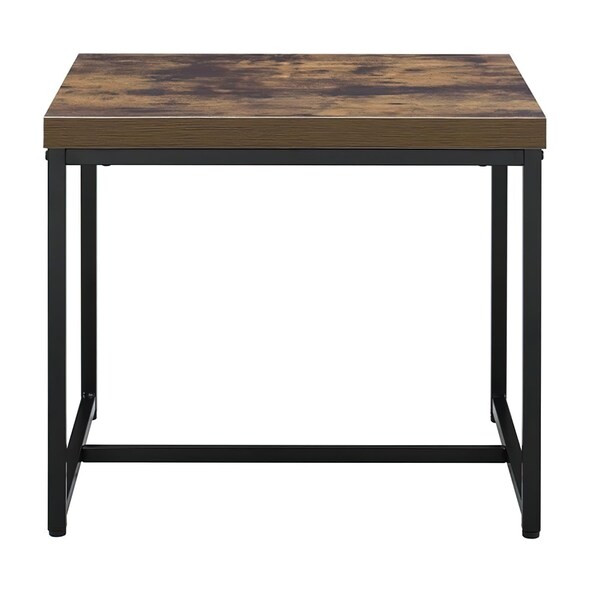 Acme Square Wooden End Table in Weathered Oak and Black - ER-0247OAK