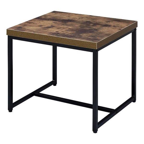 Acme Square Wooden End Table in Weathered Oak and Black - ER-0247OAK