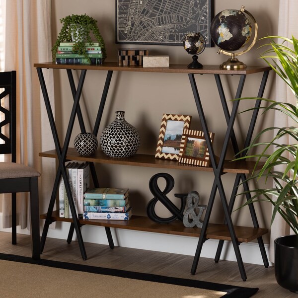 Baxton Studio Norton Walnut Wood and Black Finished Metal Console Table - 171-10682