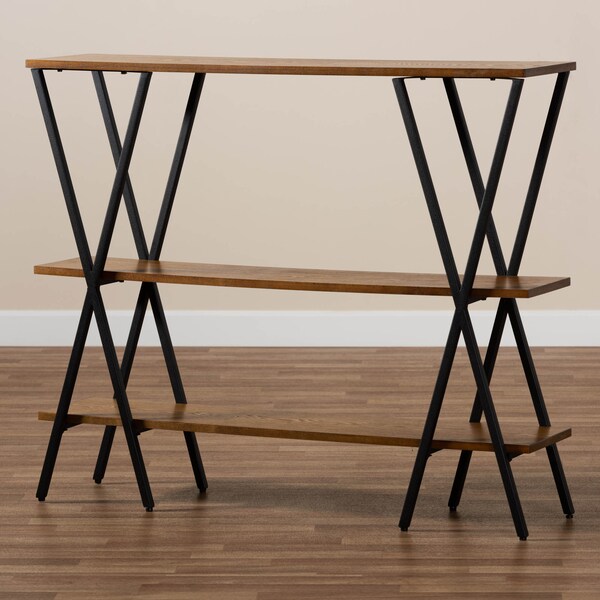 Baxton Studio Norton Walnut Wood and Black Finished Metal Console Table - 171-10682