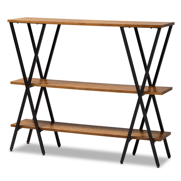 Baxton Studio Norton Walnut Wood and Black Finished Metal Console Table - 171-10682
