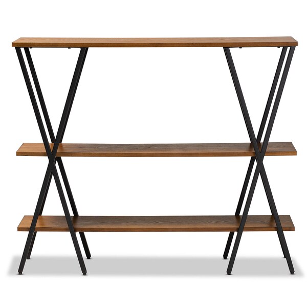Baxton Studio Norton Walnut Wood and Black Finished Metal Console Table - 171-10682