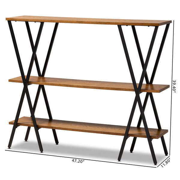 Baxton Studio Norton Walnut Wood and Black Finished Metal Console Table - 171-10682