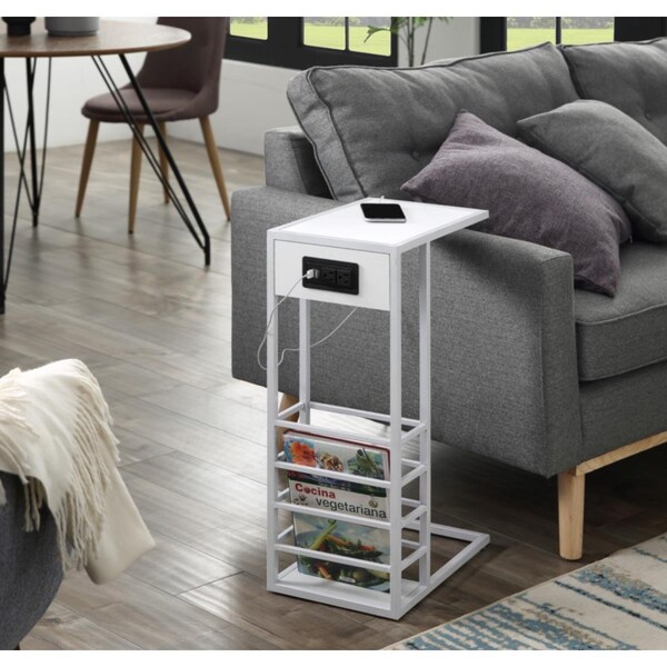 Loft Lyfe Loft Lyfe LET99-26BE-UE Posh Living Arian C Table; End Table; Side Table & Laptop Stand; White - LET99-26BE-UE